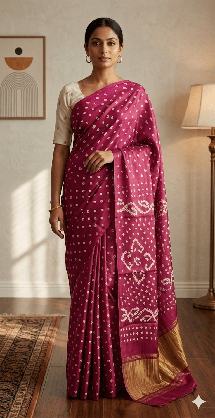 Pure Modal Silk Rai bandhej Onion Pink - Maatruu