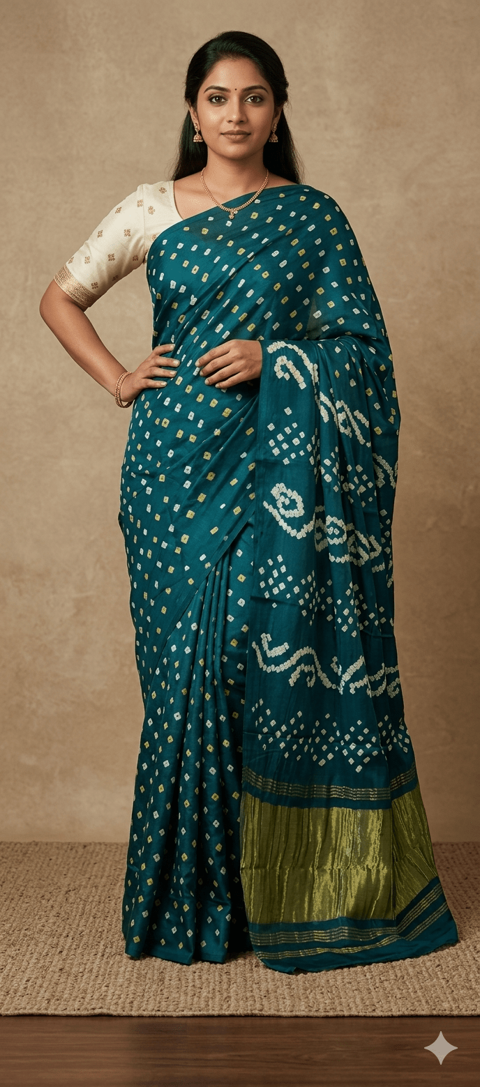 Pure Modal Silk Rai Bandhej Teal Blue - Maatruu