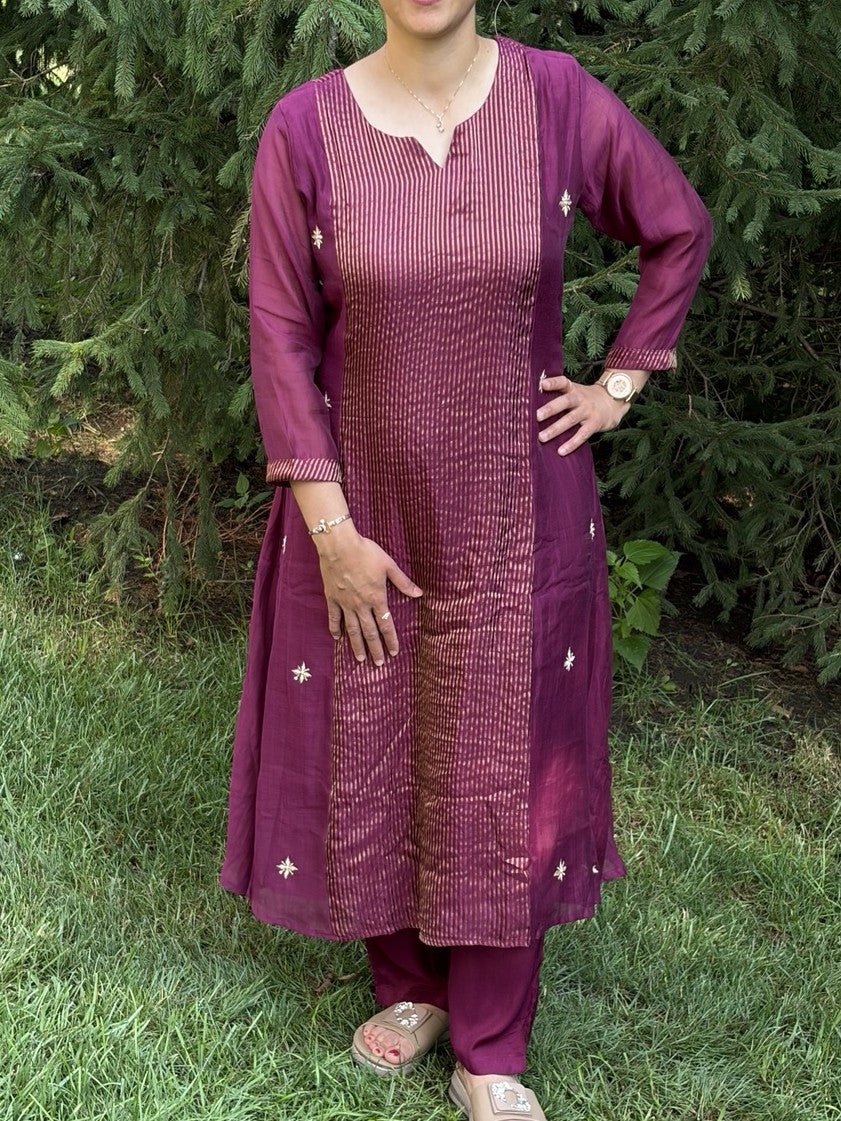 Pure Mul Chanderi Wine A-line dress - Maatruu