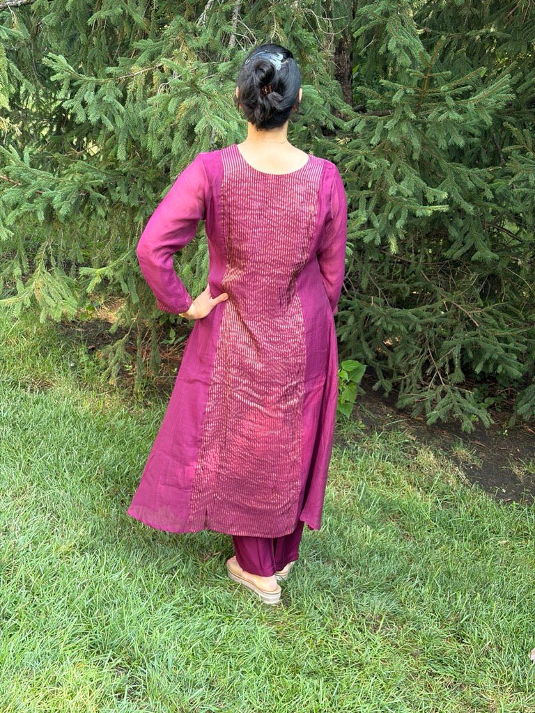 Pure Mul Chanderi Wine A-line dress - Maatruu