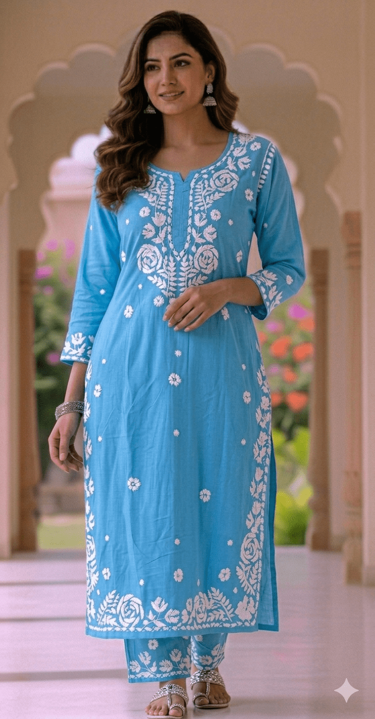 Hand embroidered Chikankari coord set detail - Maatruu