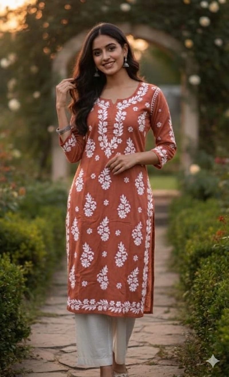 Lucknowi Chikankari long kurti styling - Maatruu