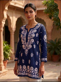 Short Chikankari kurti styling shot - Maatruu