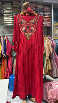 Most Viral Mul chanderi Handwork Dress set Red.