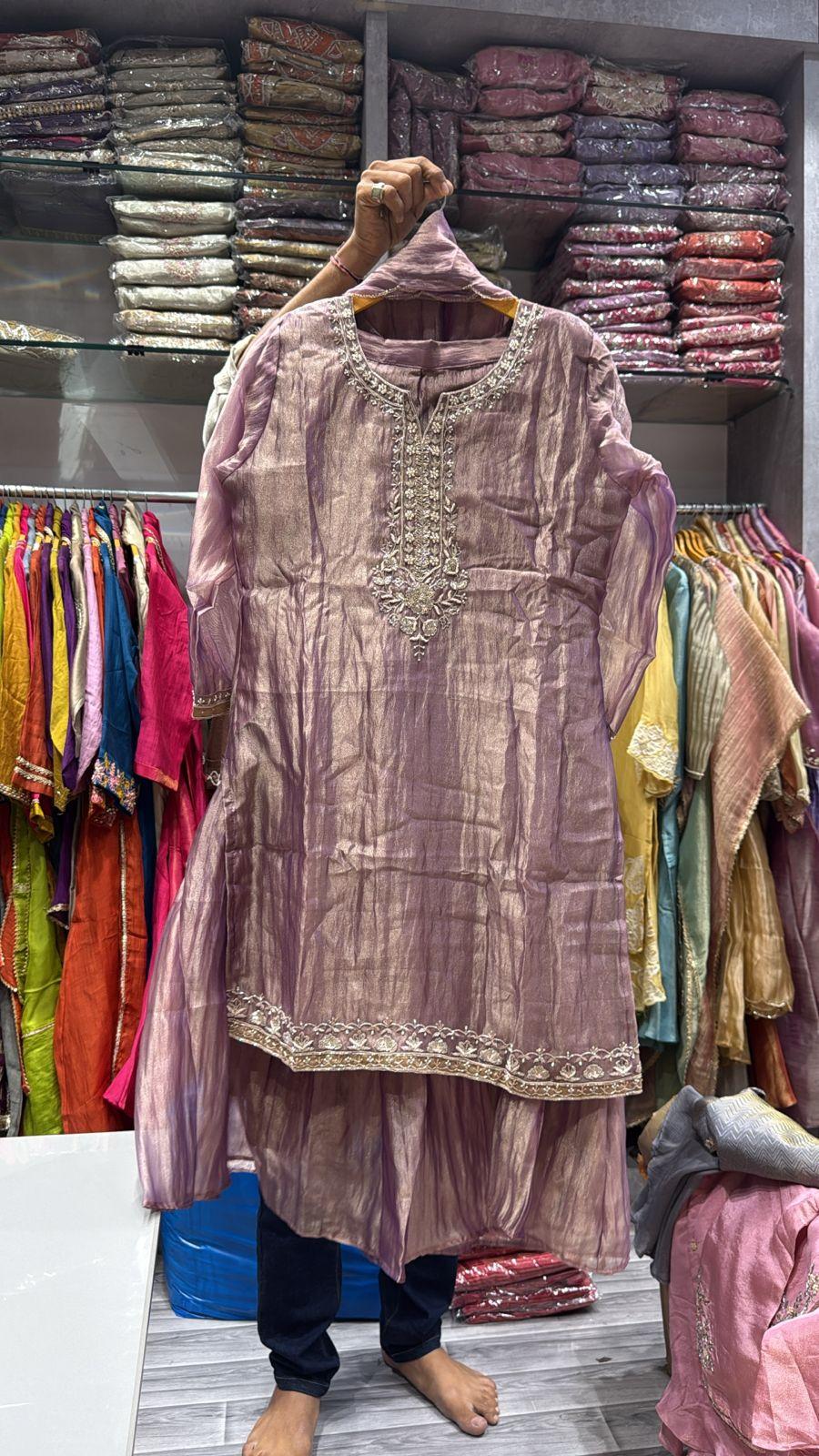 Premium Crushed tissue Lilac handwork plazoo set