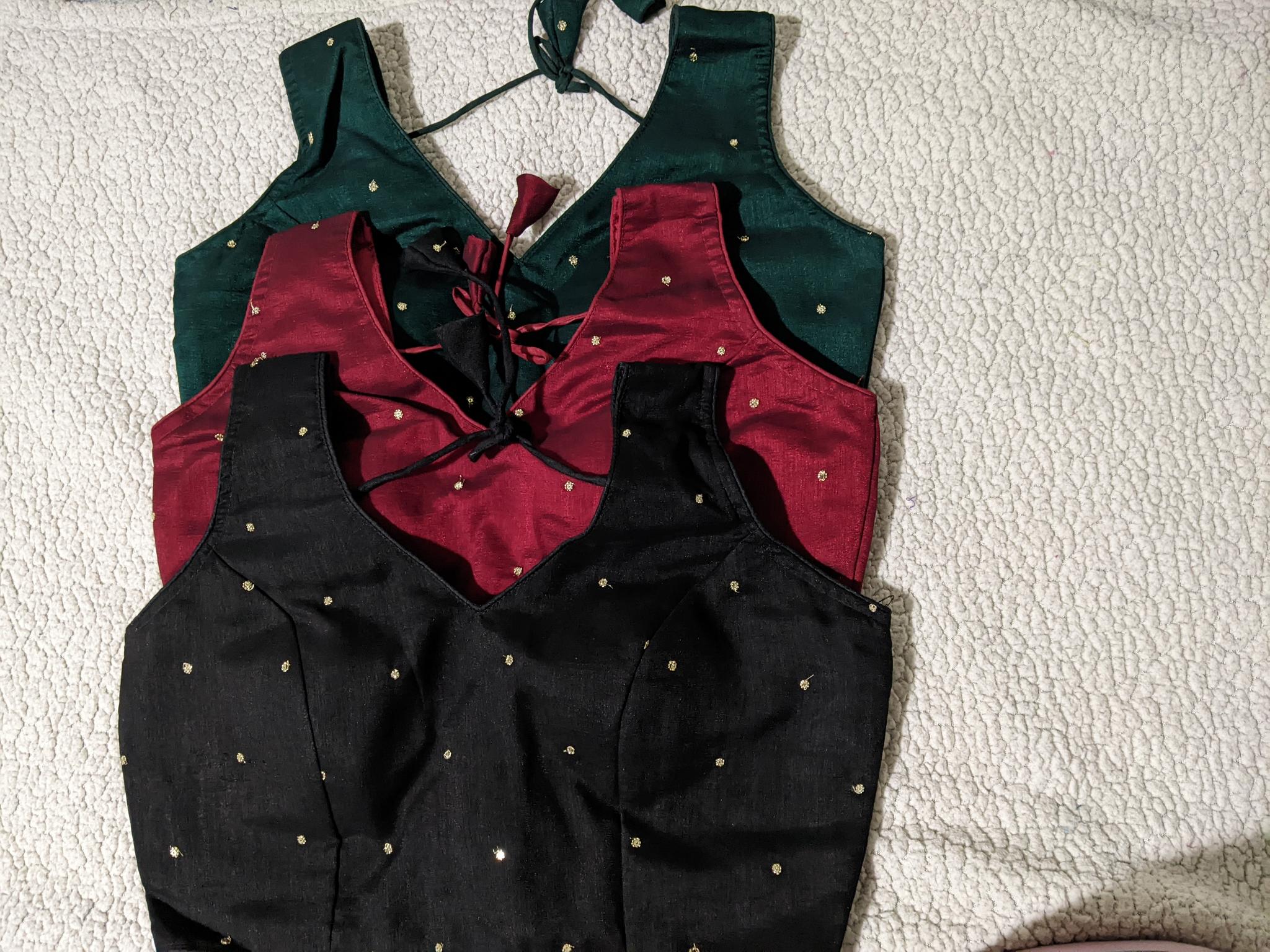 Party wear sleeveless silk blouse close up - Maatruu